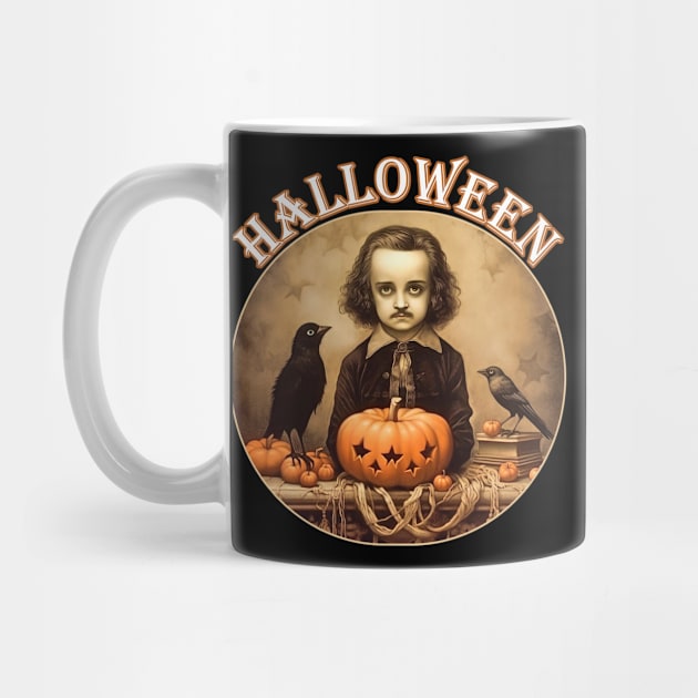 Edgar Allan Poe Child Portrait Halloween Raven Pumpkin by Funny Stuff Club